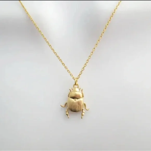 Gold Scarab Beetle Pendant Necklace - Picture 2 of 4